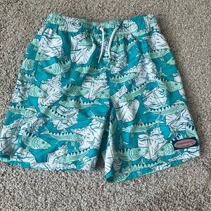 Vineyard Vines Swim Trunks Boys Medium Blue Fish Classic Water Board Lined